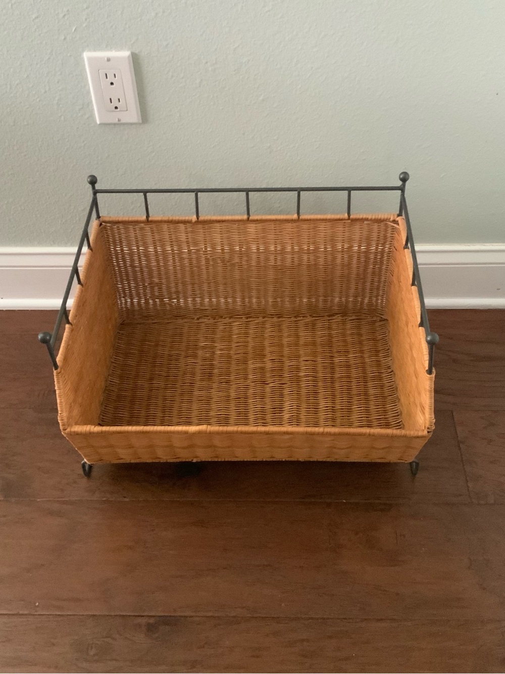 Woven Rattan Pet Basket with Metal Frame - Tan and black